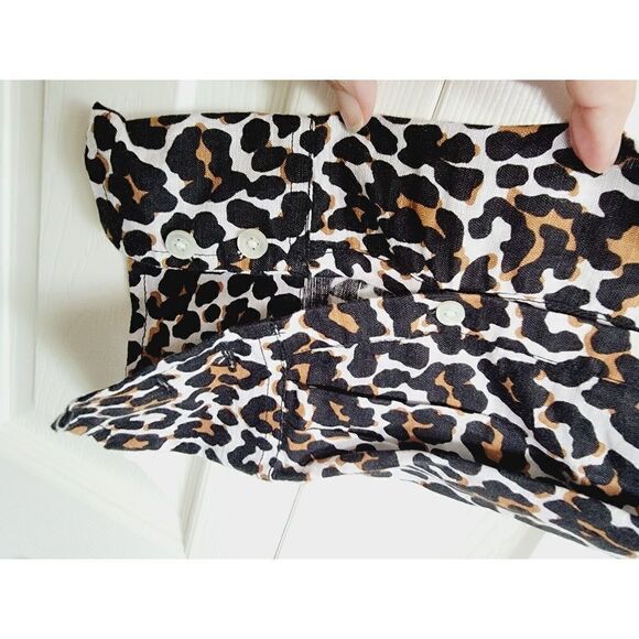 J.Crew 14 Button-Up Shirt in Leopard Print Brown Blouse Linen/Cotton - Picture 6 of 9